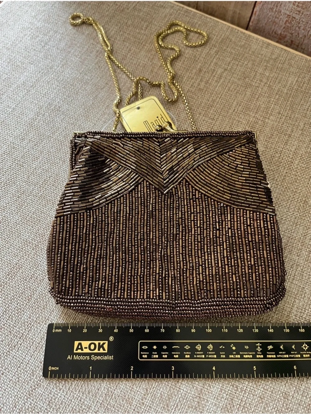 Magid Bronze Beaded Kiss-Lock Evening Clutch